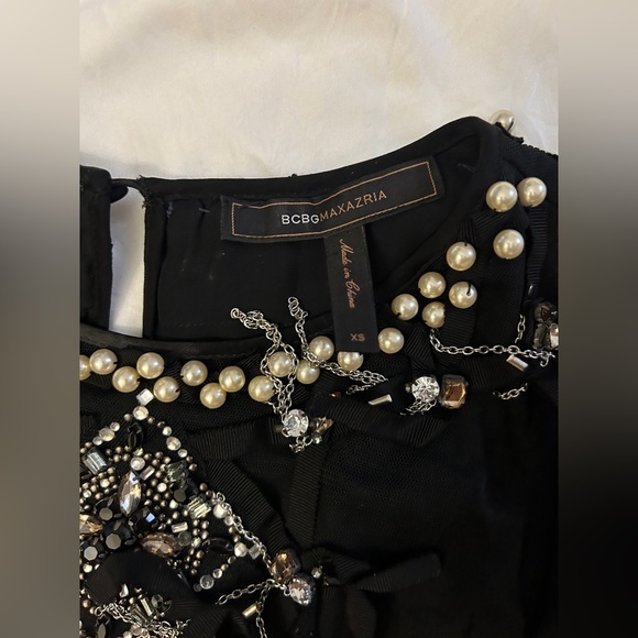 BCBG Max Azria Black Pearl Beaded Cocktail Dress Size XS - Picture 4 of 8